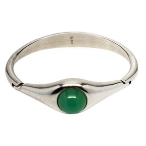 Sterling Silver Green Chrysoprase Gemstone Hinged Bangle Bracelet #20645